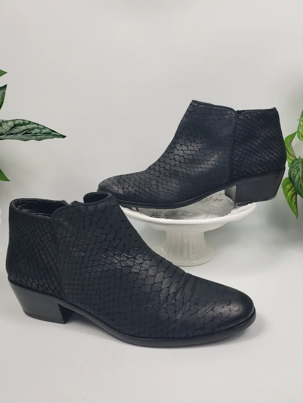 Sam Edelmann Black Reptile Ankle Booties - Leather Western Coastal Cowgirl 8